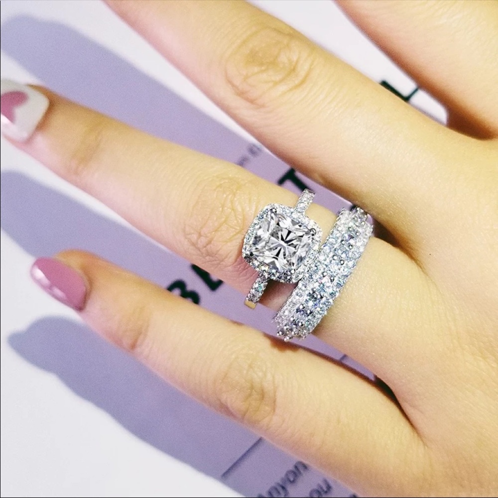 925 princess 2 pc England ring set - Picture 3 of 3